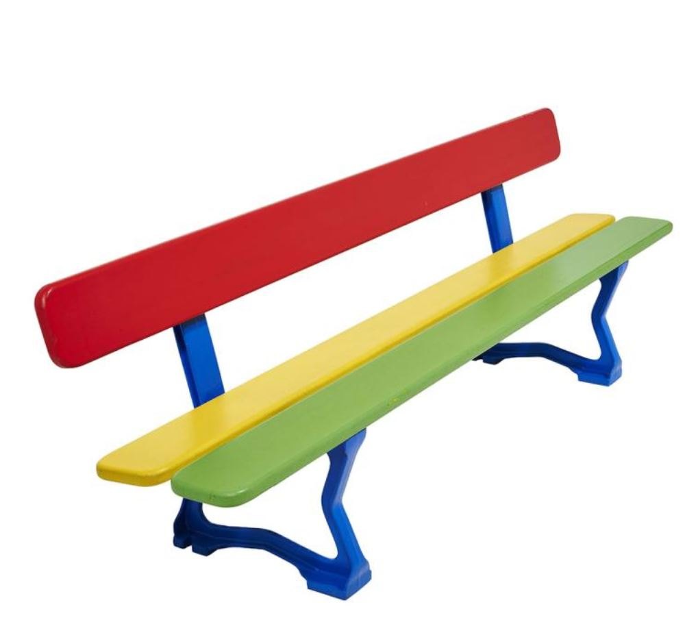 Banc pour enfants avec assise et dossier multicolores.