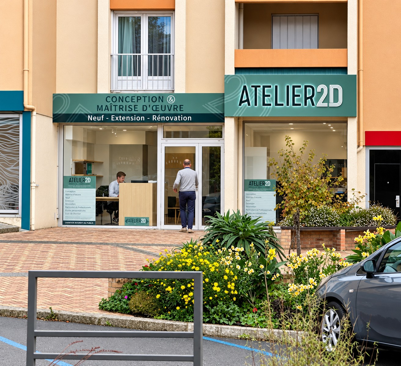 Devanture et vitrine Atelier 2D