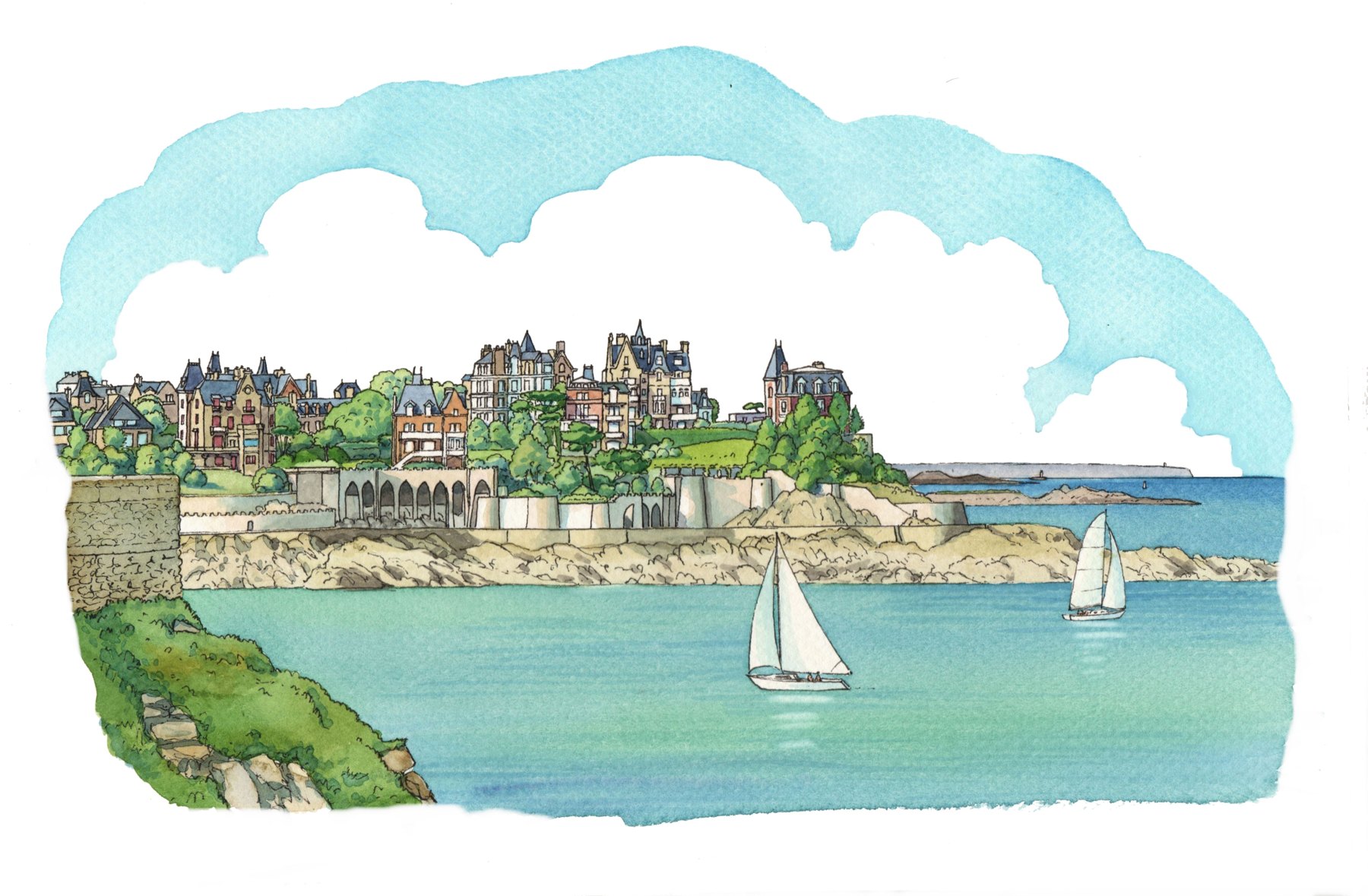 Illustration en couleurs du panorama de Dinard.
